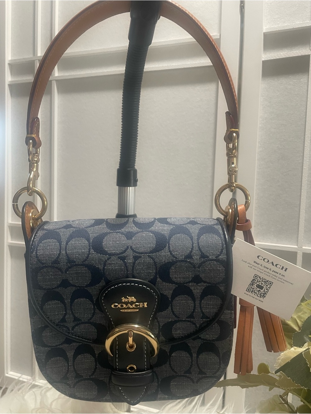 COACH KLEO 17 DENIM BAG Blue Chambray Signature Shoulder Purse, $395 C8512
